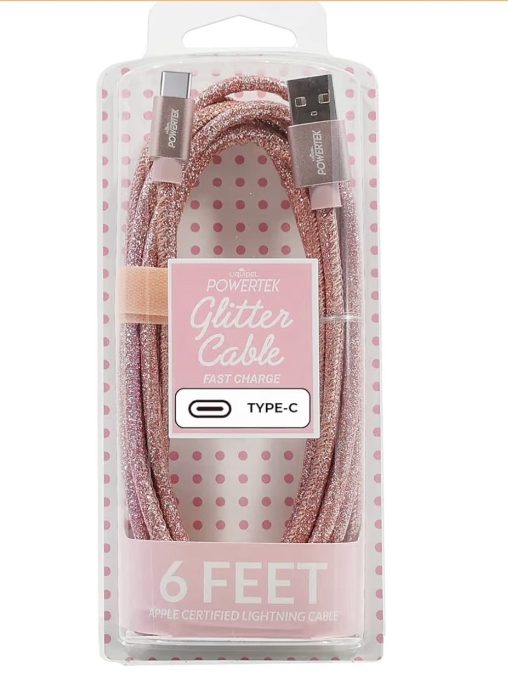 PowerTek Glitter Type-C Fast Charge Cable - Rose Gold